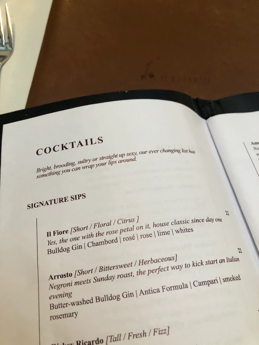 Menu, Sarino's