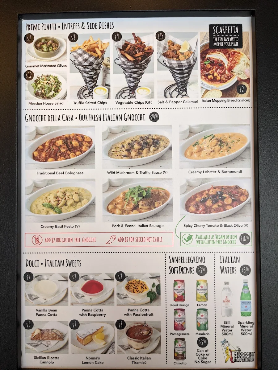 Menu, Gnocchi Gnocchi Brothers, Newtown