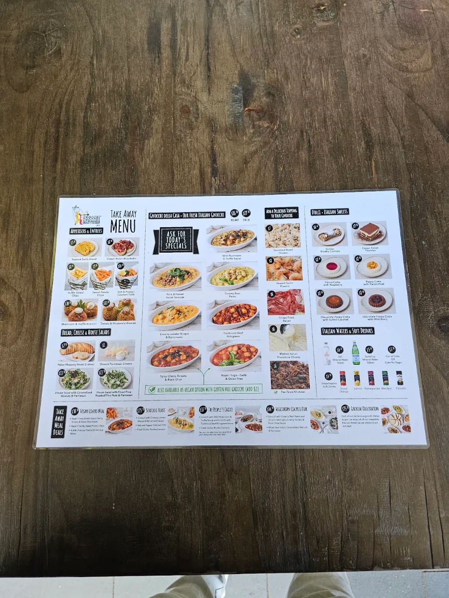 Menu, Gnocchi Gnocchi Brothers, Newtown