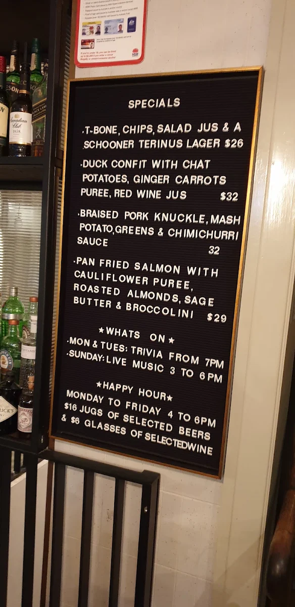 Menu, The Terminus Pyrmont