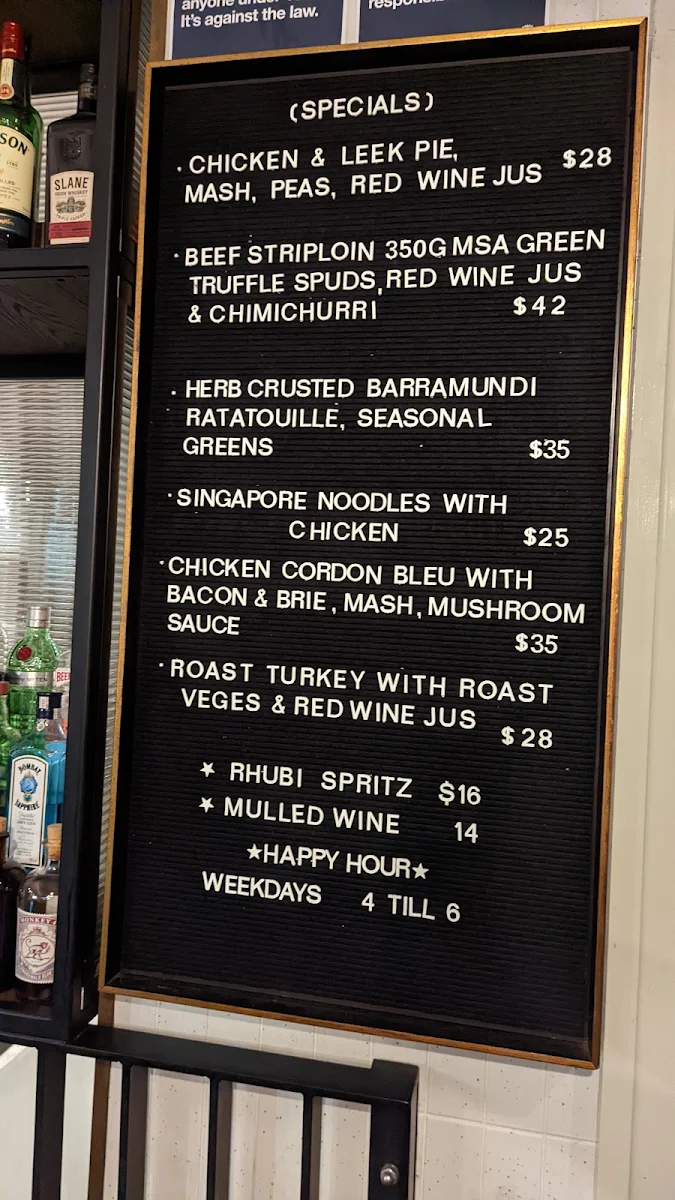 Menu, The Terminus Pyrmont