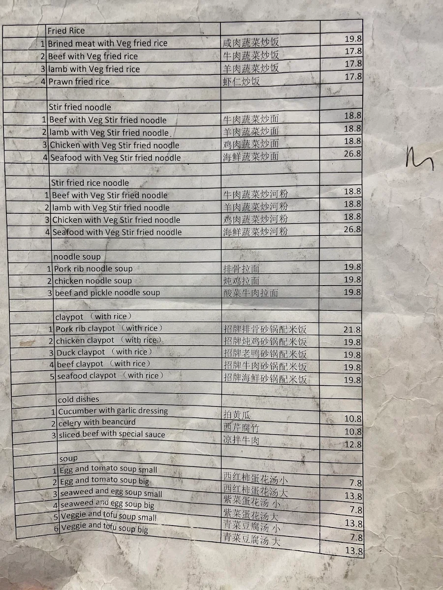 Menu, Ming Fu Chinese Restaurant 明福家常小炒 (Panda Fu)