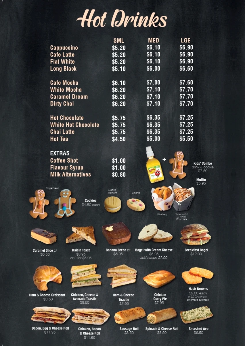 Menu, Hammerich's Coffee Toowoomba Drive Thru