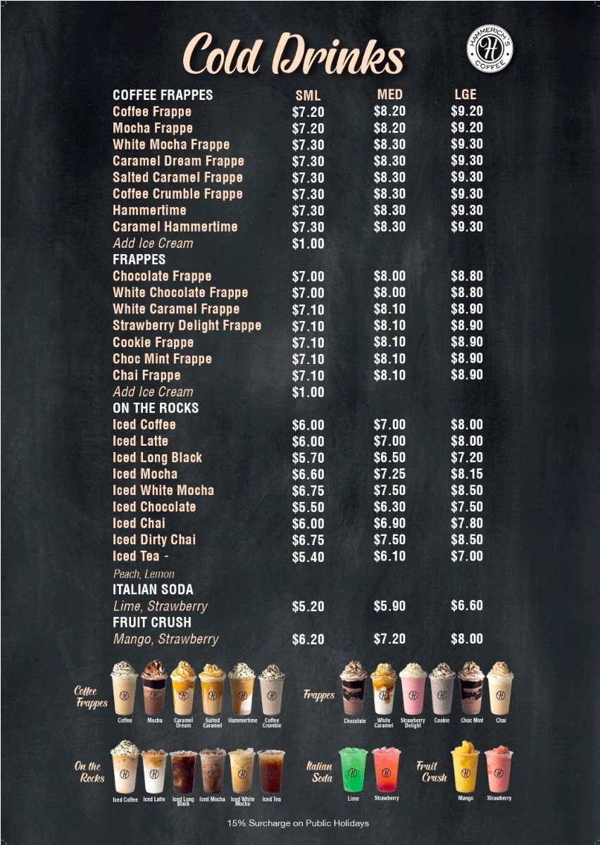 Menu, Hammerich's Coffee Toowoomba Drive Thru