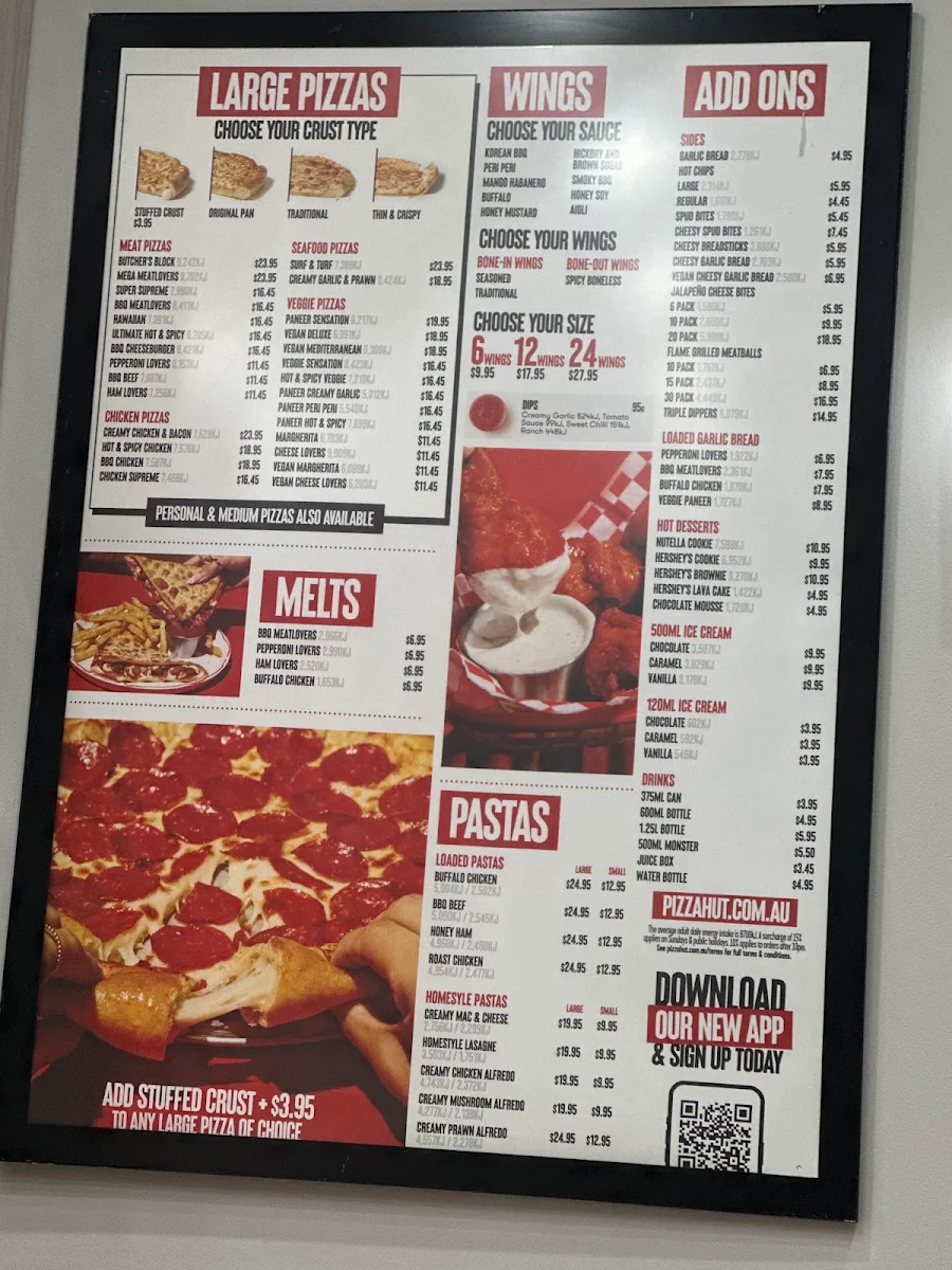 Menu, Pizza Hut Mill Park