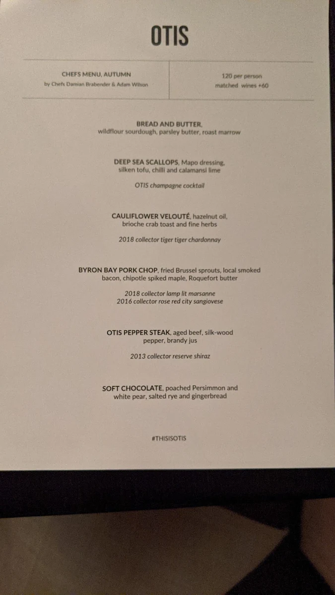 Menu, OTIS Dining Hall