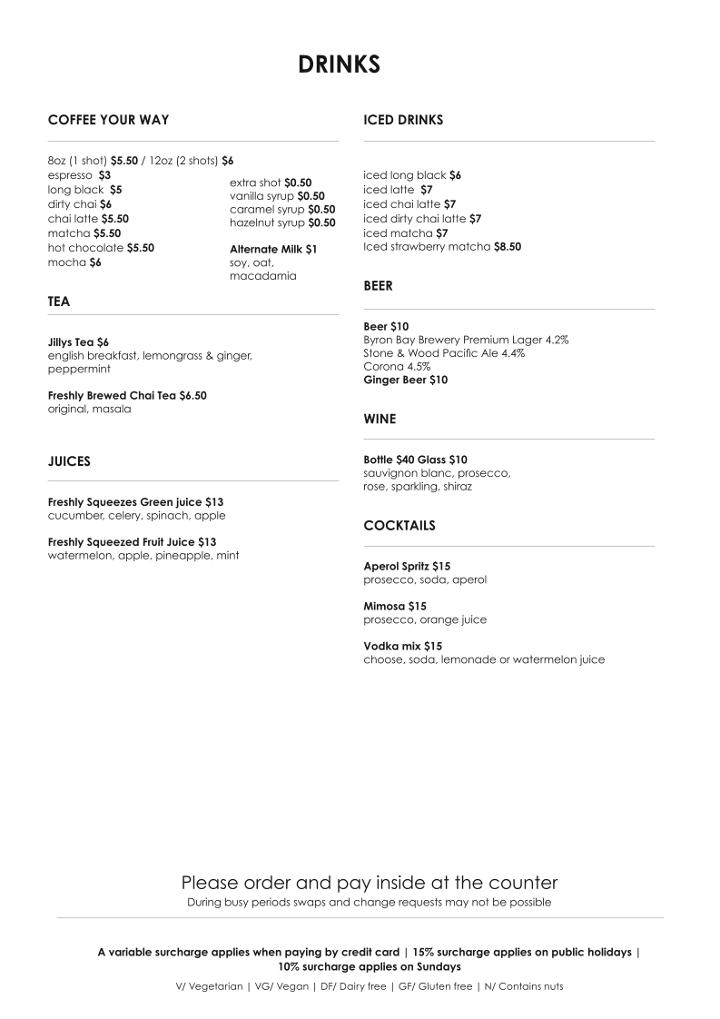 Menu, The Pass Cafe