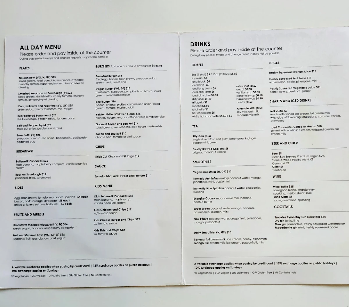 Menu, The Pass Cafe