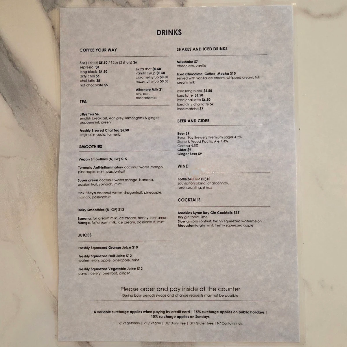 Menu, The Pass Cafe