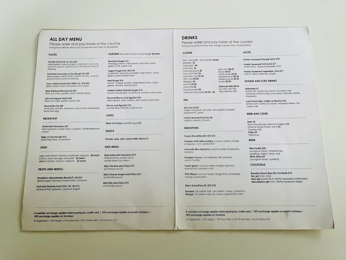 Menu, The Pass Cafe