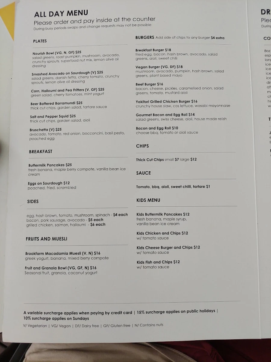 Menu, The Pass Cafe