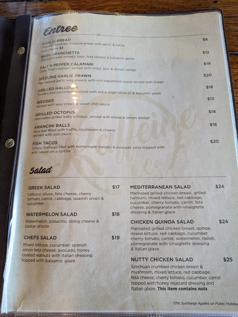 Menu, Kaffeine & Co Yagoona