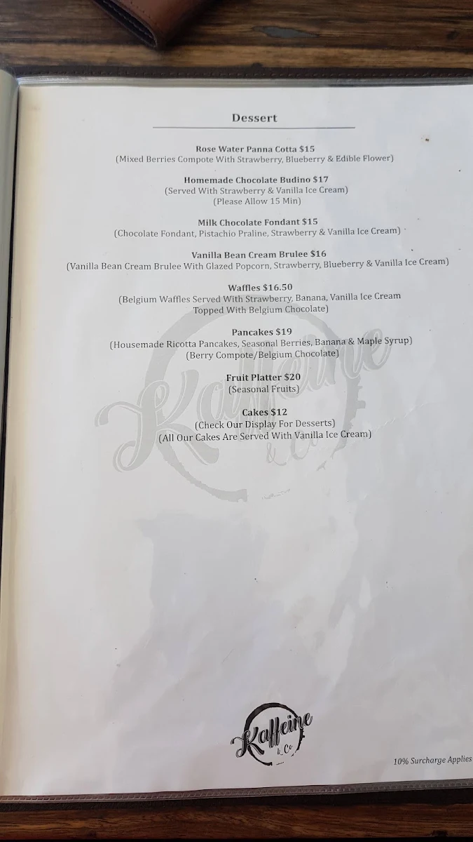 Menu, Kaffeine & Co Yagoona