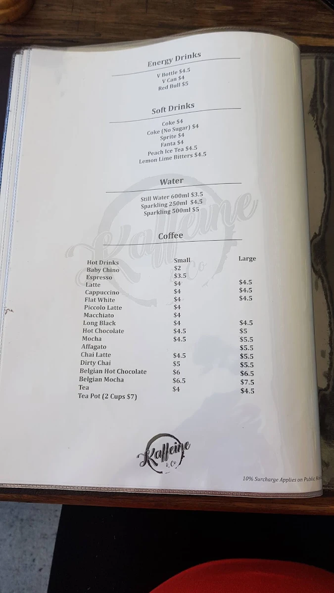Menu, Kaffeine & Co Yagoona