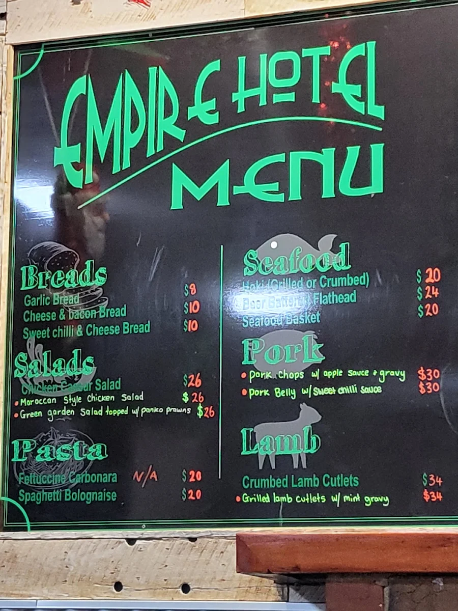 Menu, Empire Hotel