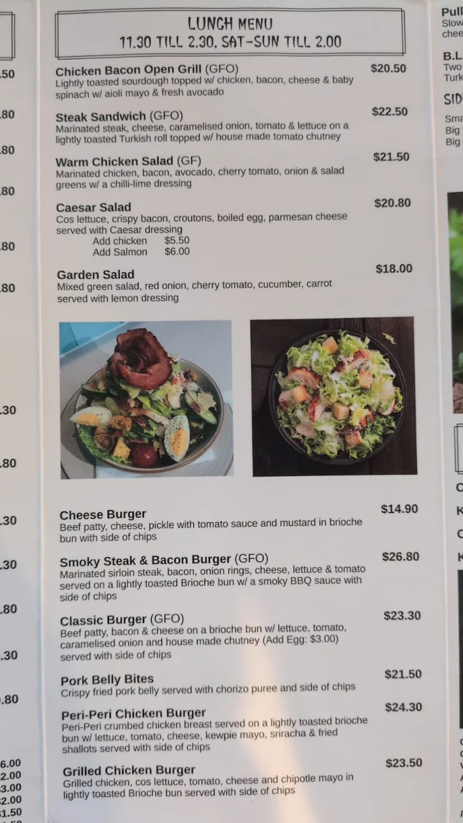 Menu, Brooklane Cafe