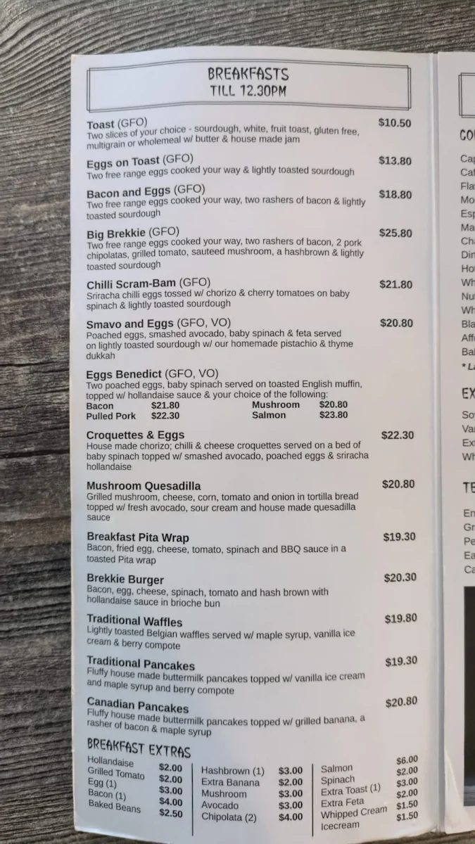 Menu, Brooklane Cafe