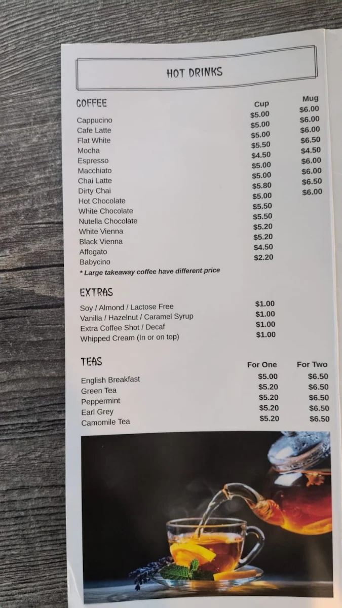 Menu, Brooklane Cafe