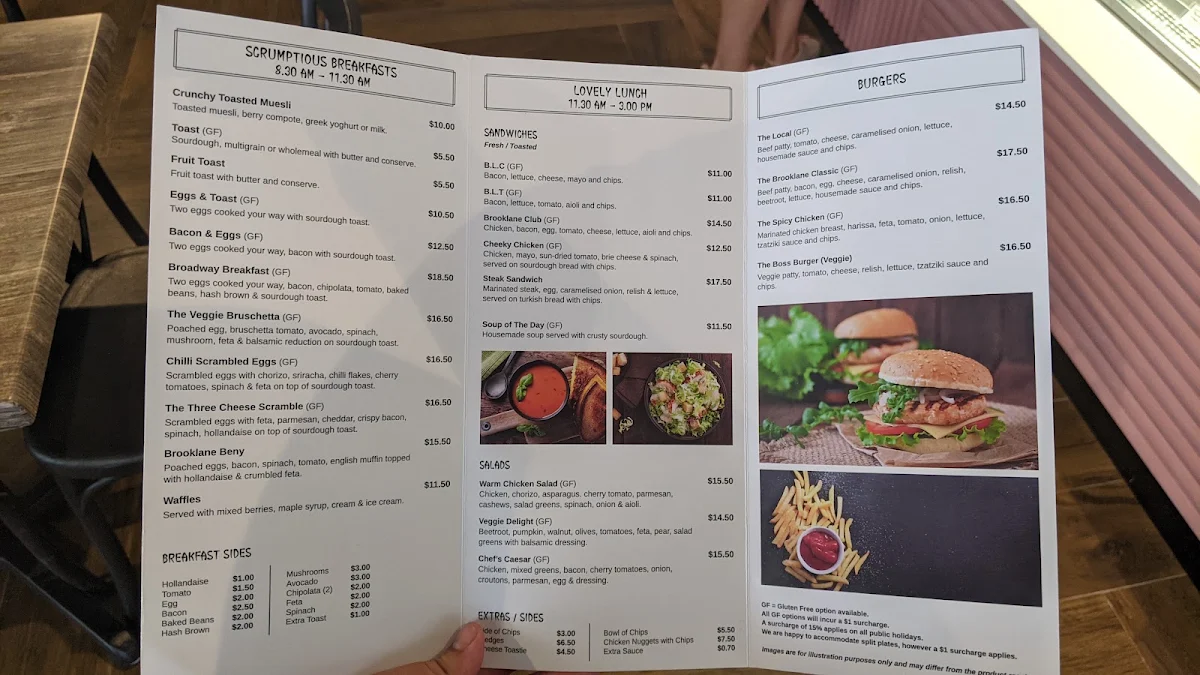 Menu, Brooklane Cafe