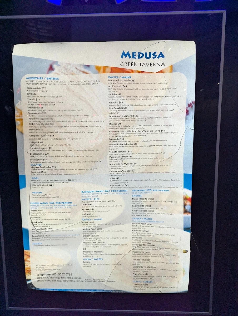 Menu, Medusa Greek Taverna
