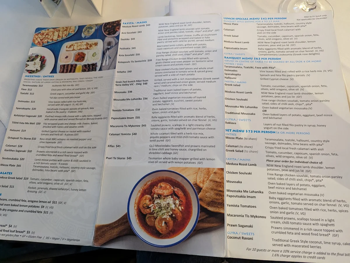 Menu, Medusa Greek Taverna