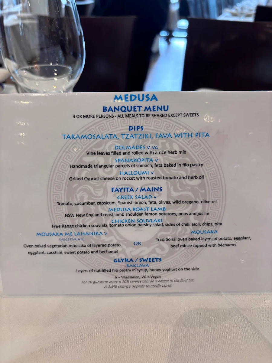 Menu, Medusa Greek Taverna