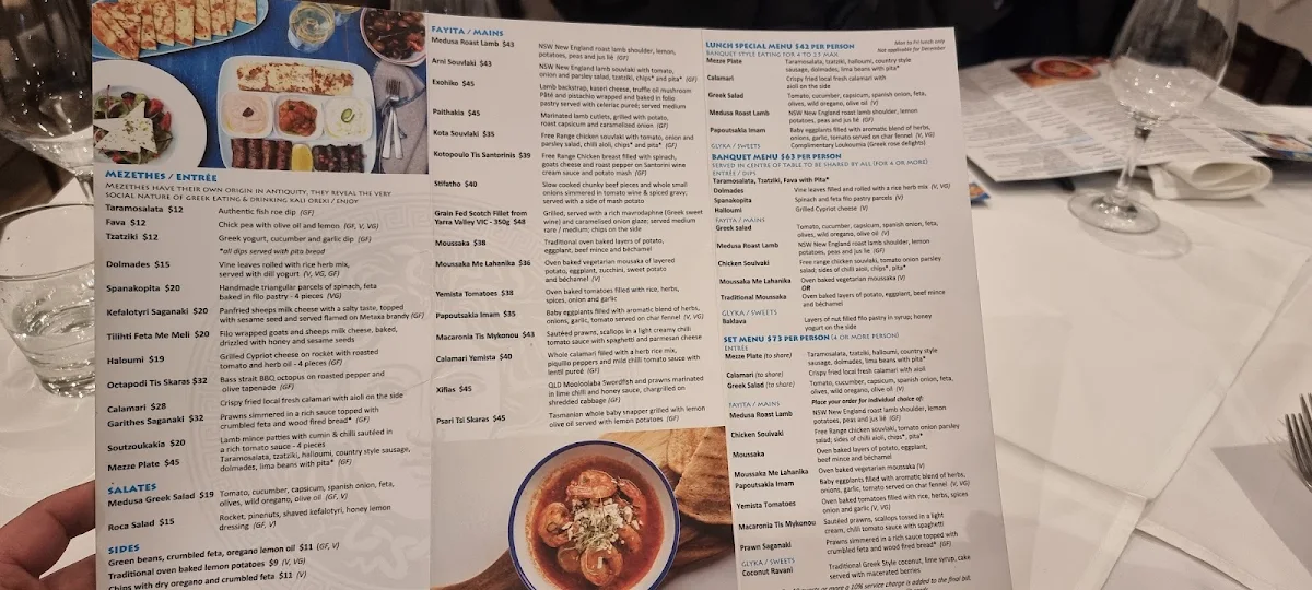 Menu, Medusa Greek Taverna