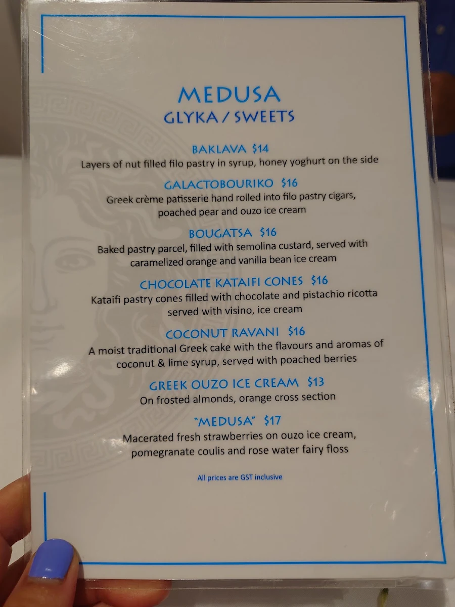 Menu, Medusa Greek Taverna