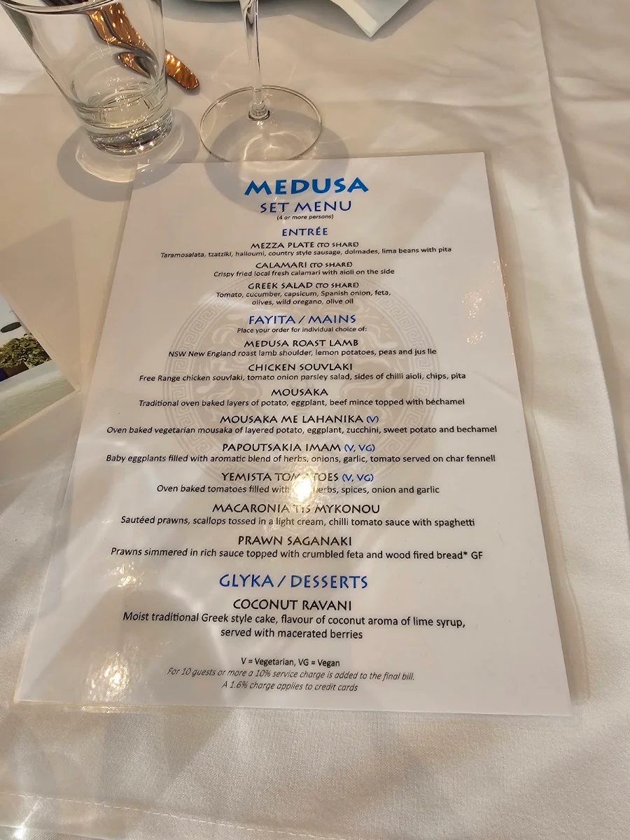 Menu, Medusa Greek Taverna