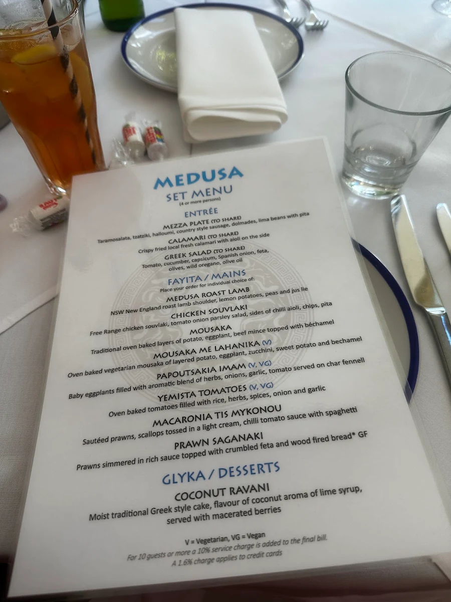 Menu, Medusa Greek Taverna