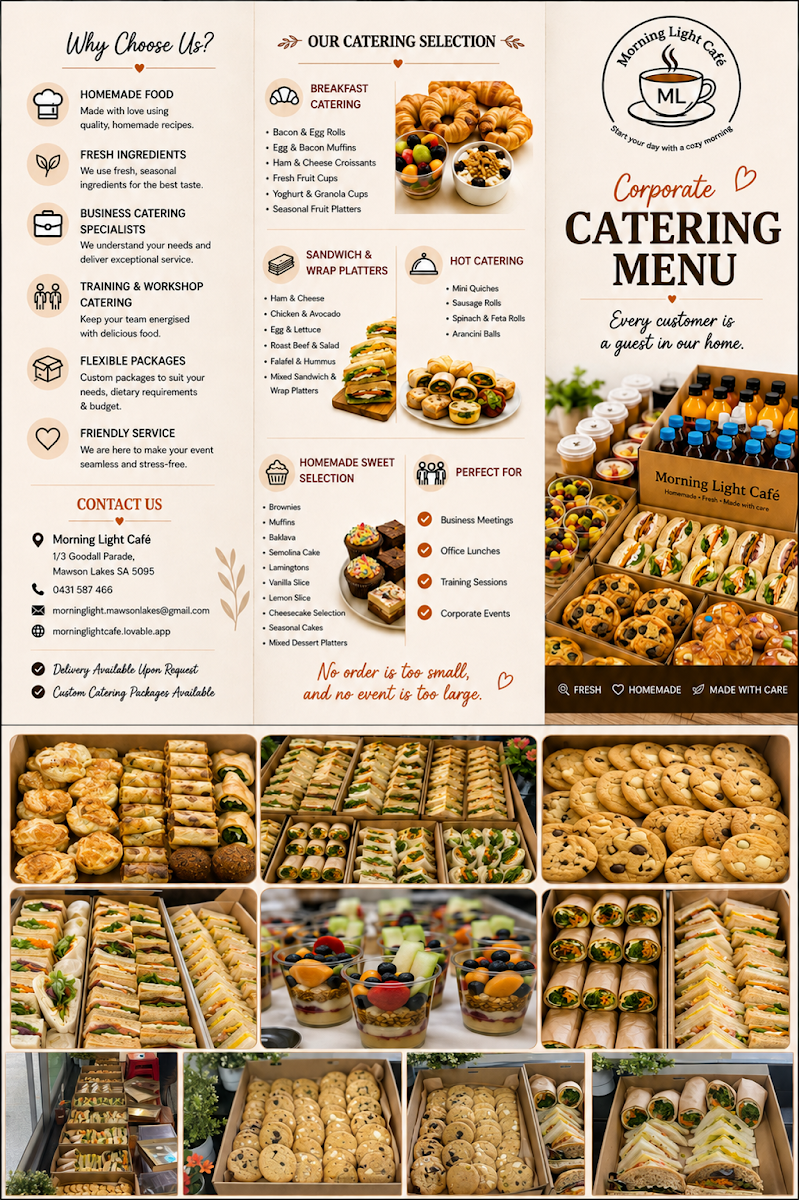 Menu, Morning light cafe