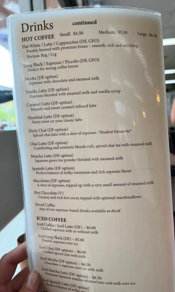 Menu, Morning light cafe