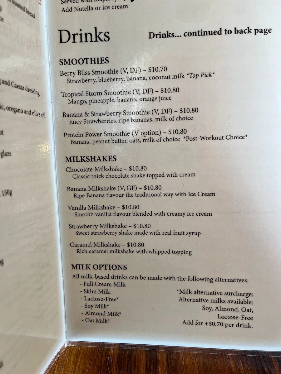 Menu, Morning light cafe