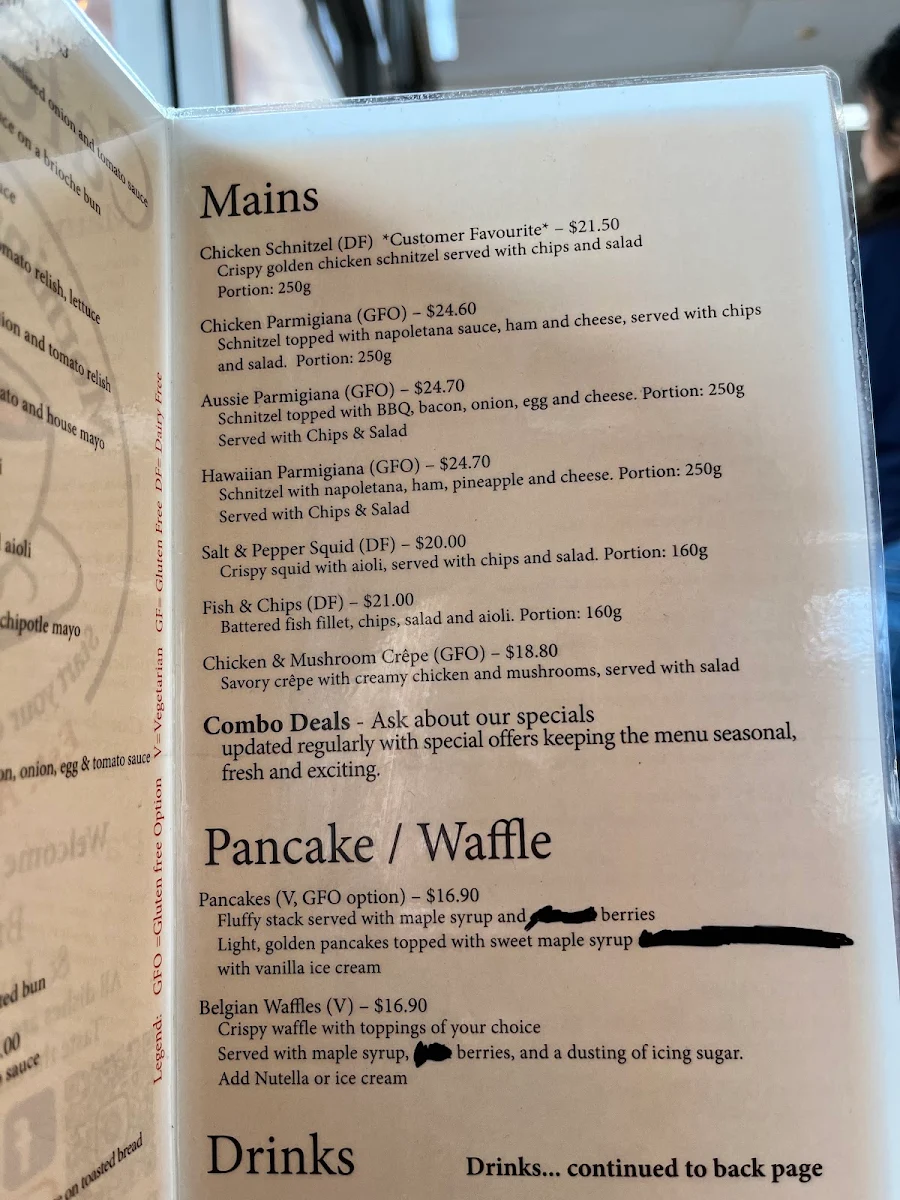 Menu, Morning light cafe