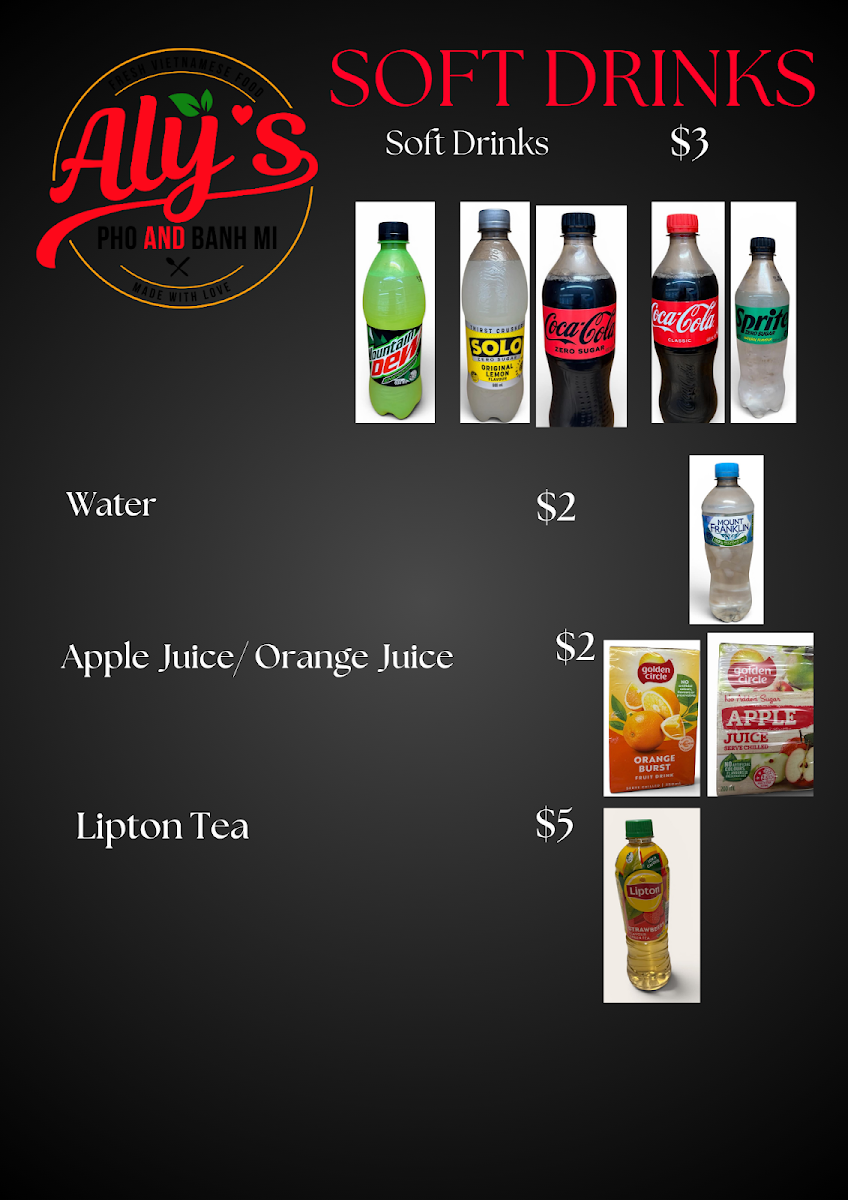 Menu, Aly's Pho and Banh Mi