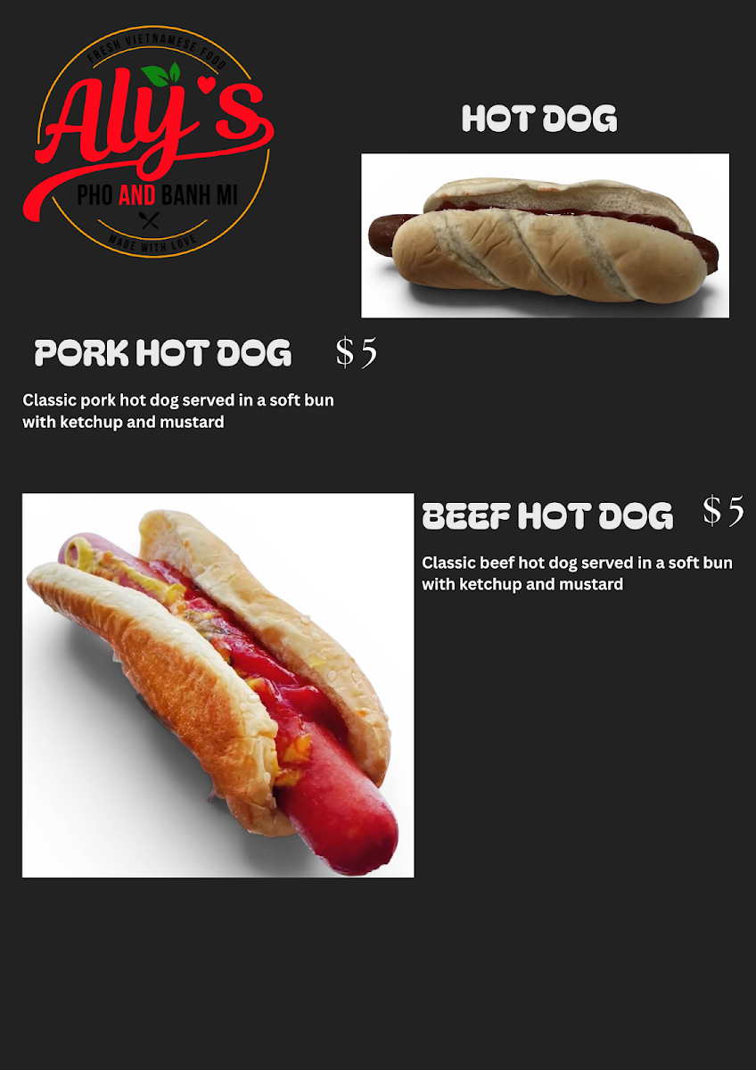 Menu, Aly's Pho and Banh Mi
