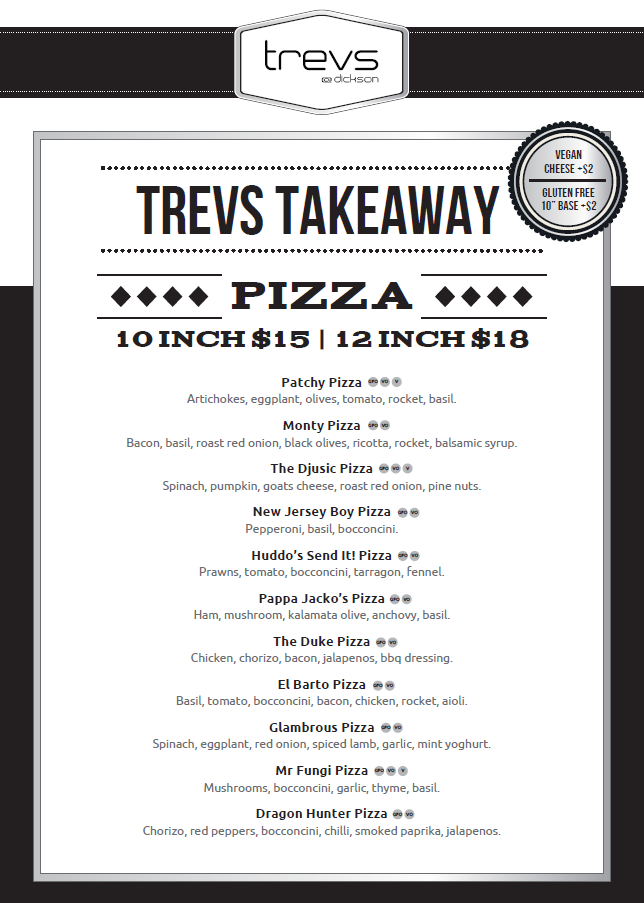 Menu, Trev’s Restaurant and Cafe