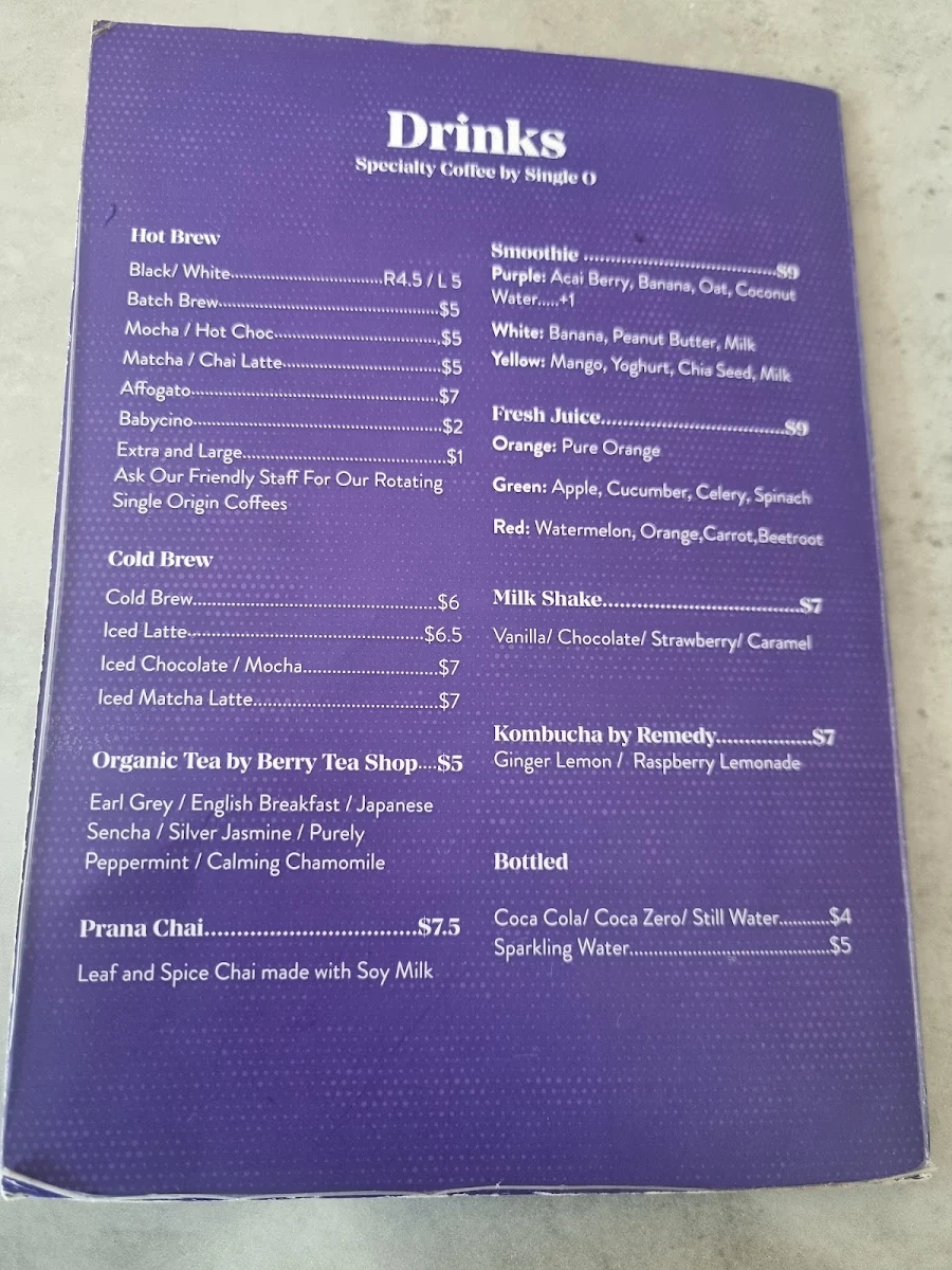 Menu, Blue Brew Cafe