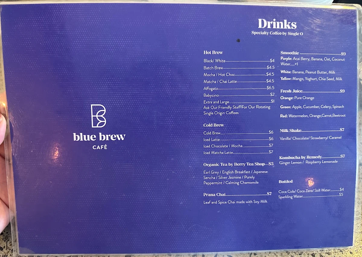 Menu, Blue Brew Cafe