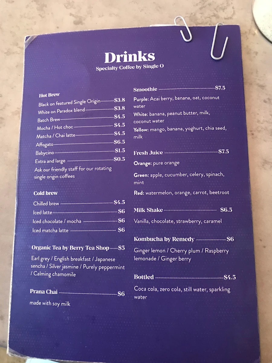 Menu, Blue Brew Cafe