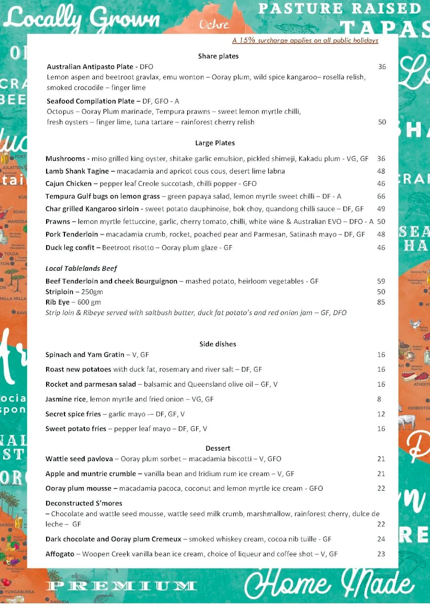 Menu, Ochre Restaurant and Catering