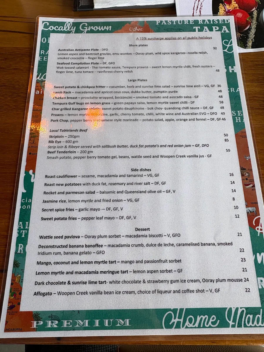 Menu, Ochre Restaurant and Catering