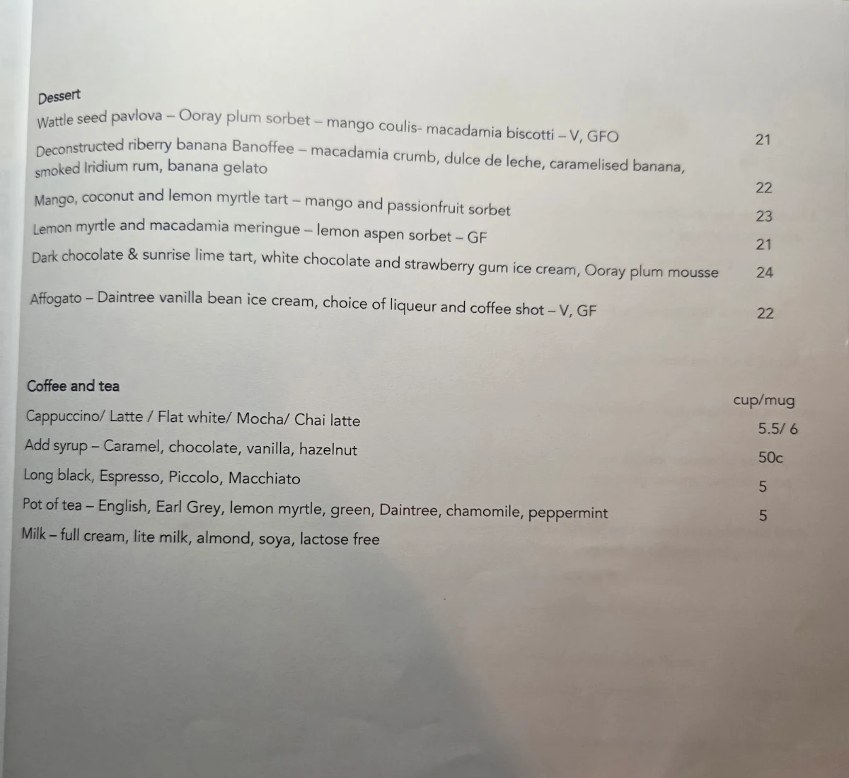 Menu, Ochre Restaurant and Catering