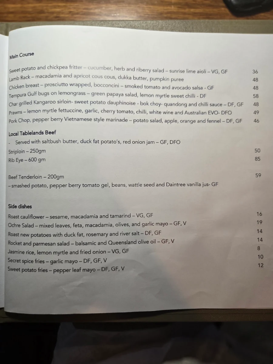 Menu, Ochre Restaurant and Catering