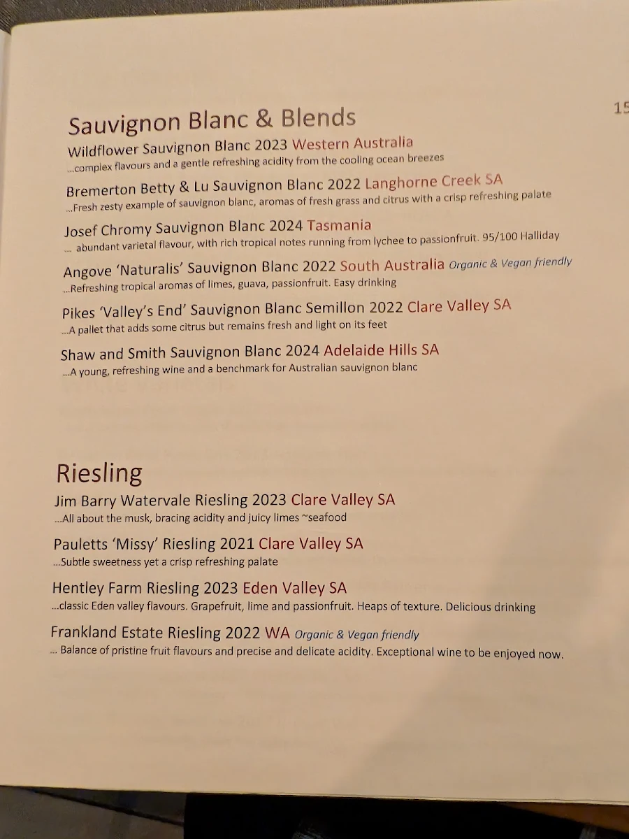 Menu, Ochre Restaurant and Catering