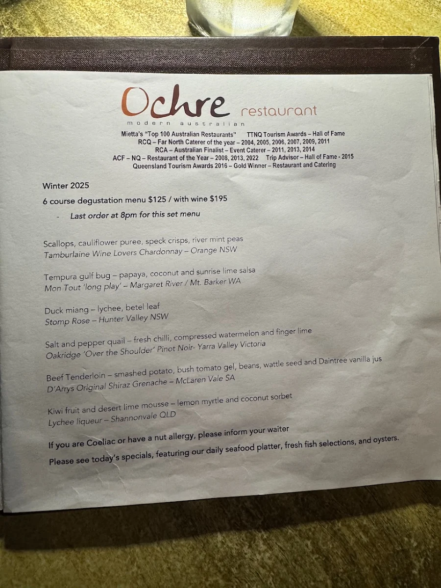 Menu, Ochre Restaurant and Catering