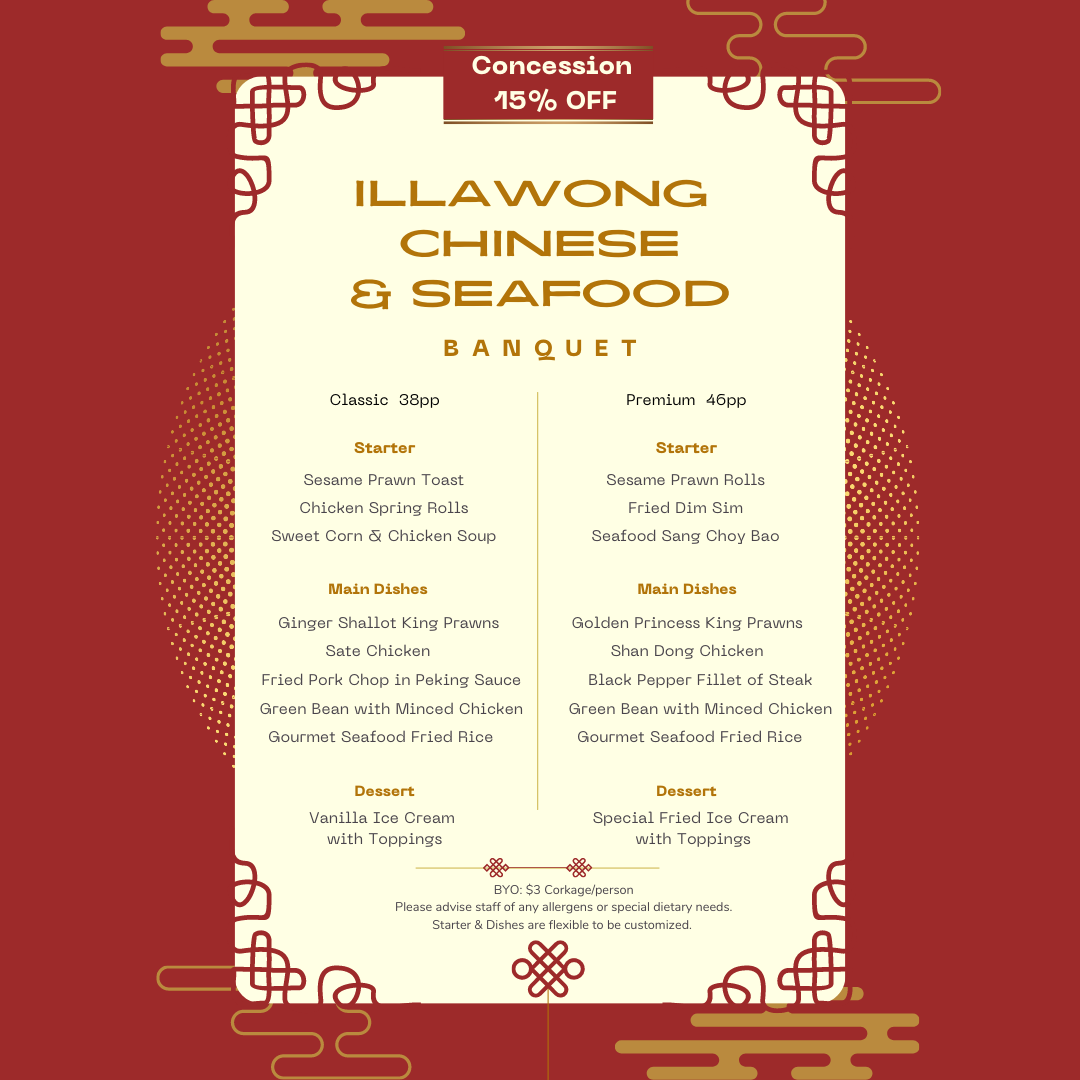 Menu, Illawong Chinese & Seafood Restaurant