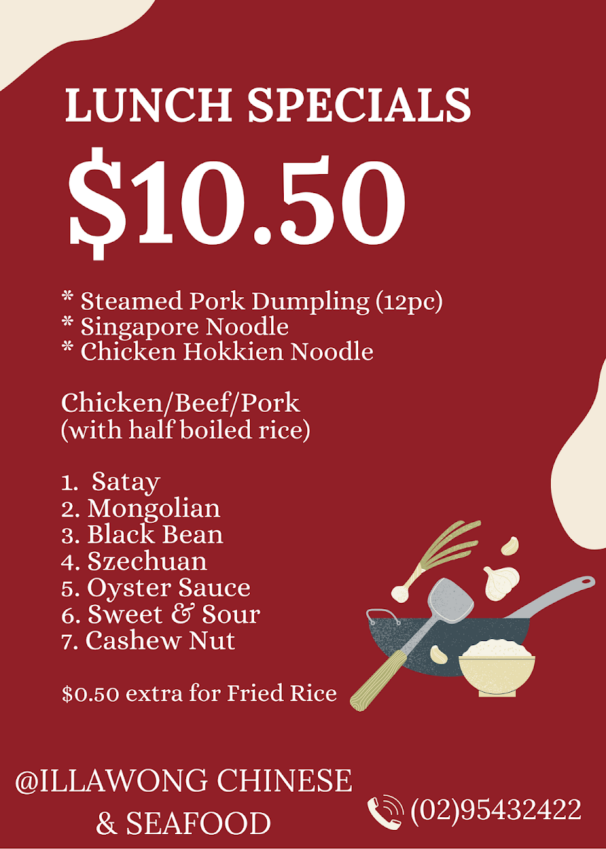 Menu, Illawong Chinese & Seafood Restaurant