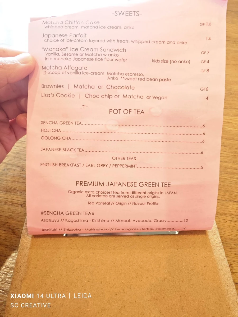 Menu, Cafe MONAKA Mona Vale