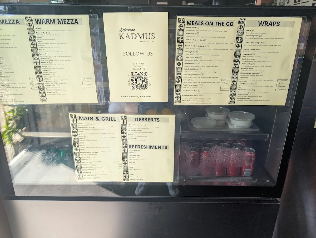 Menu, KADMUS Lebanese Drummoyne